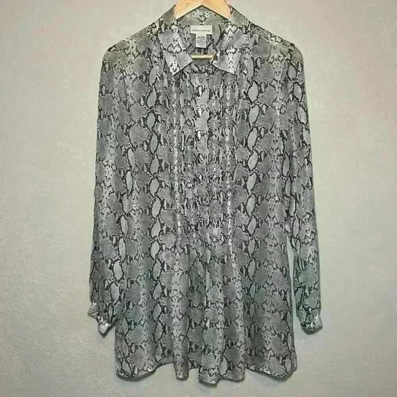 Soft Surroundings Button Front Semi Sheer Snake Blouse Women Medium Long Sleeve - Picture 1 of 5